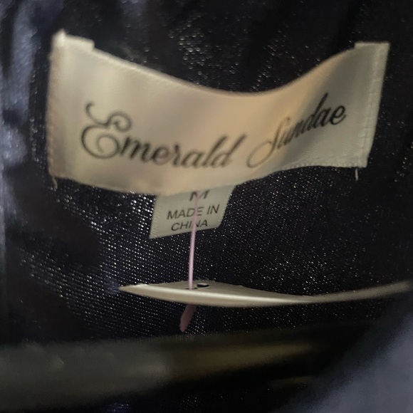 Emerald Sundae Navy and salmon, w" Top Sheer Overlay Dress, size medium - Picture 3 of 5